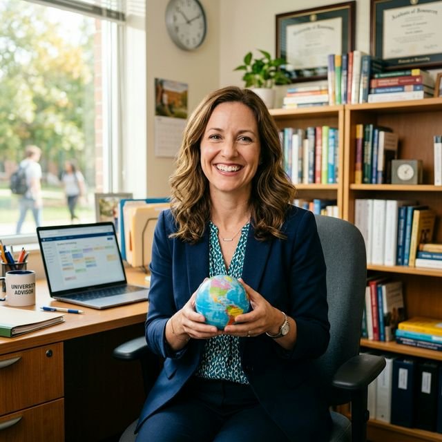 Advisor holding globe